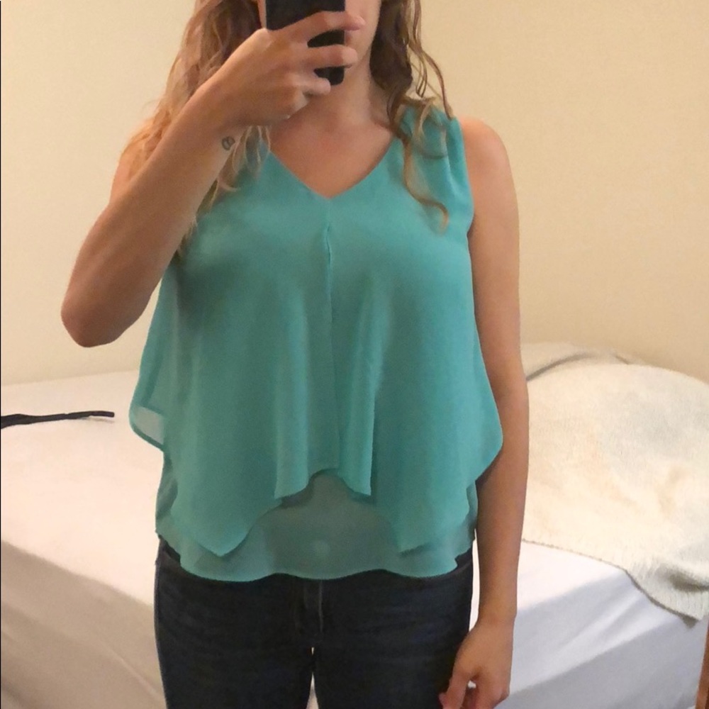 Mint Semi Sheer Double-Layered Sleeveless Blouse
